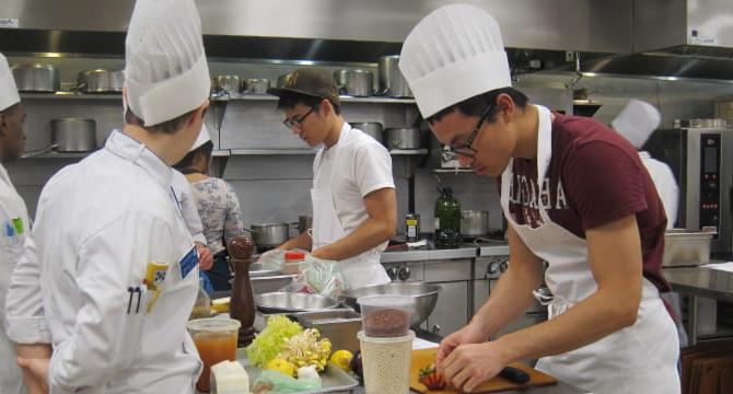Medical students in cooking class