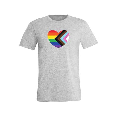 AHA Pride unisex jersey grey t-shirt with an LGBTQ+ heart graphic